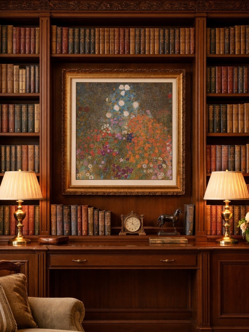 Gustav Klimt “Cottage Garden” texture print heavy gold brass color frame 20x20
